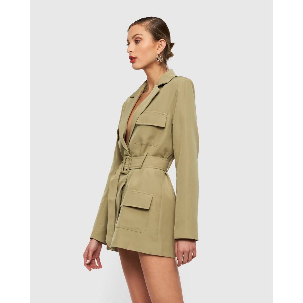 NEW Lioness Steinway Green Belted Tailored Collar Jacket Mini Blazer Dress Sz XS - Picture 2 of 15